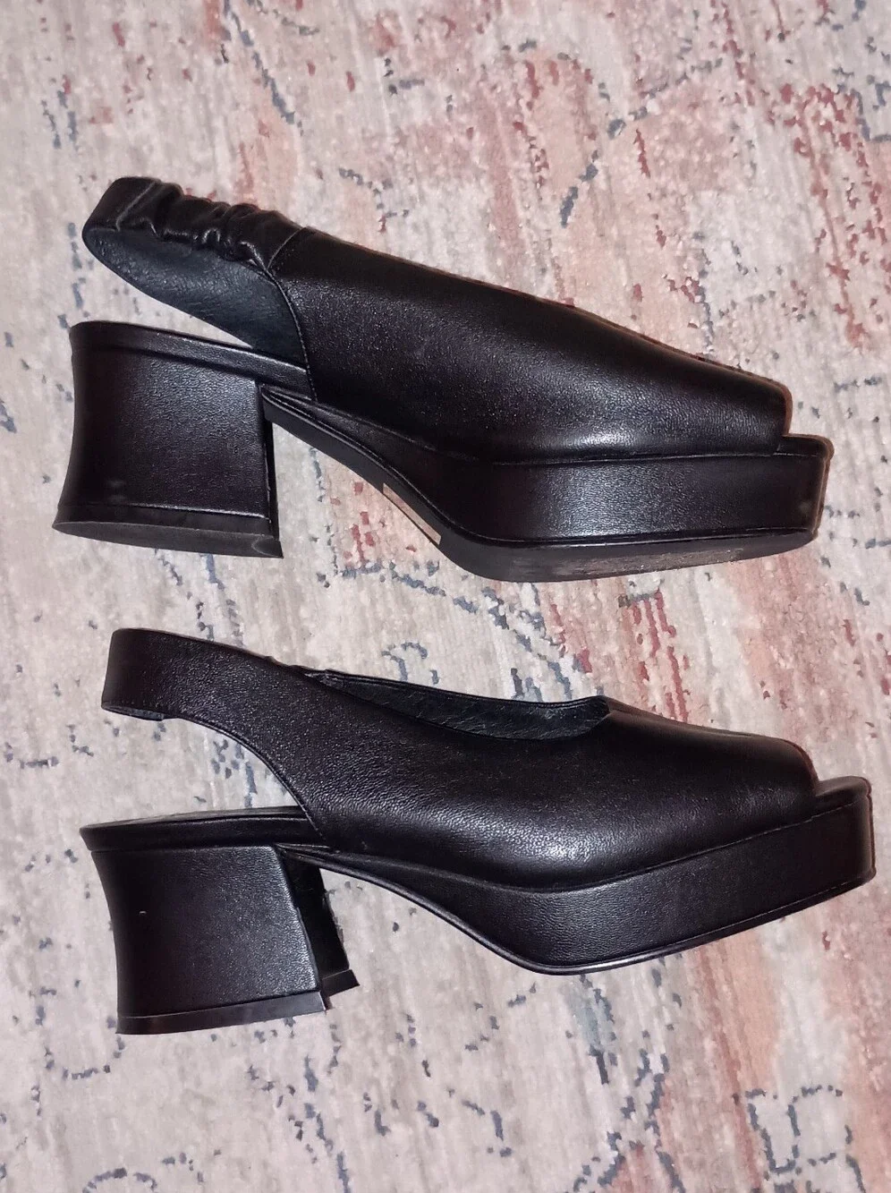 Jeffrey Campbell Black Leather Open-Toe Slingback Platform Heels - Picture 5 of 12